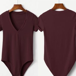 V Neckline Rolled Cuff Bodysuit